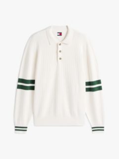 90s Tommy Badge Stripe Sleeve Polo Jumper — White 6