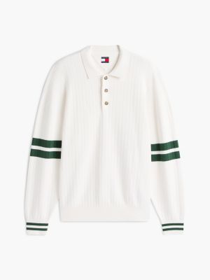 weiß tommy badge 90s polo-pullover mit streifen für herren - tommy jeans