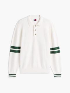 90s Tommy Badge Stripe Sleeve Polo Jumper — White 7