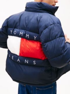 Back Logo Relaxed Hooded Puffer Jacket — Blue 2