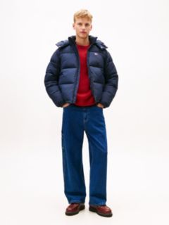 Back Logo Relaxed Hooded Puffer Jacket — Blue 3