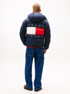 Back Logo Relaxed Hooded Puffer Jacket — Blue 5