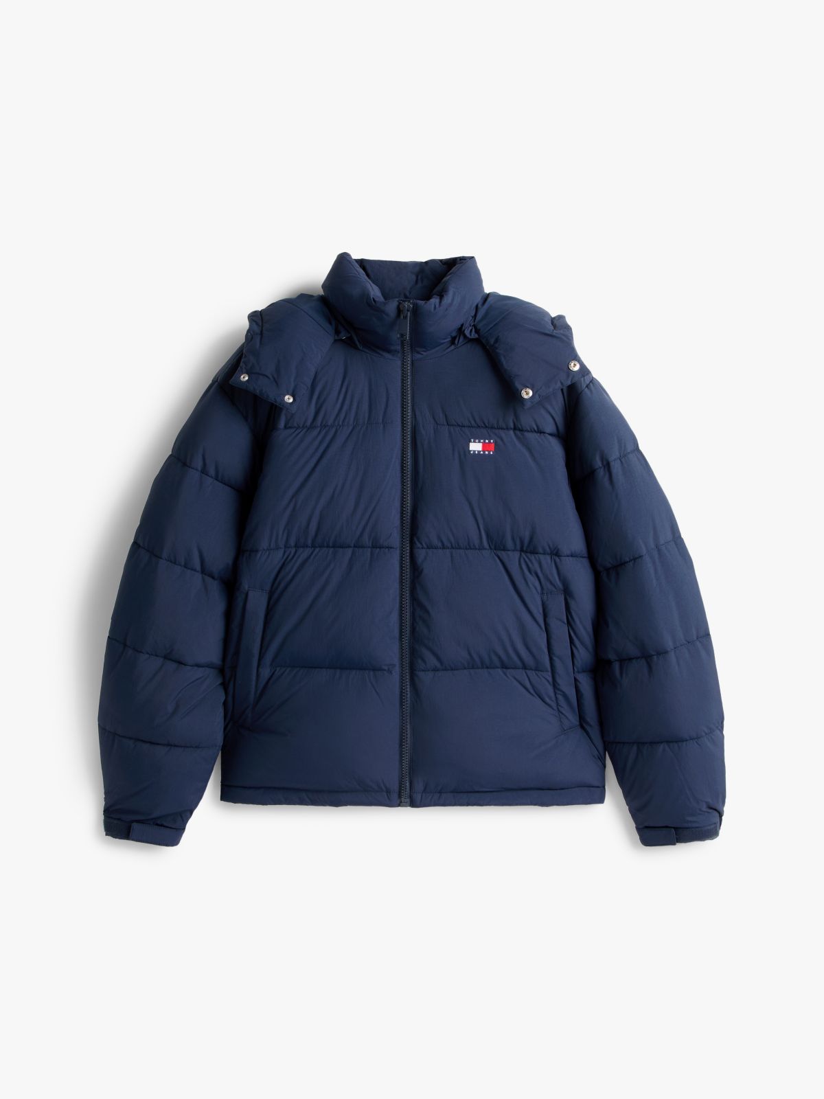 Back Logo Relaxed Hooded Puffer Jacket — Blue