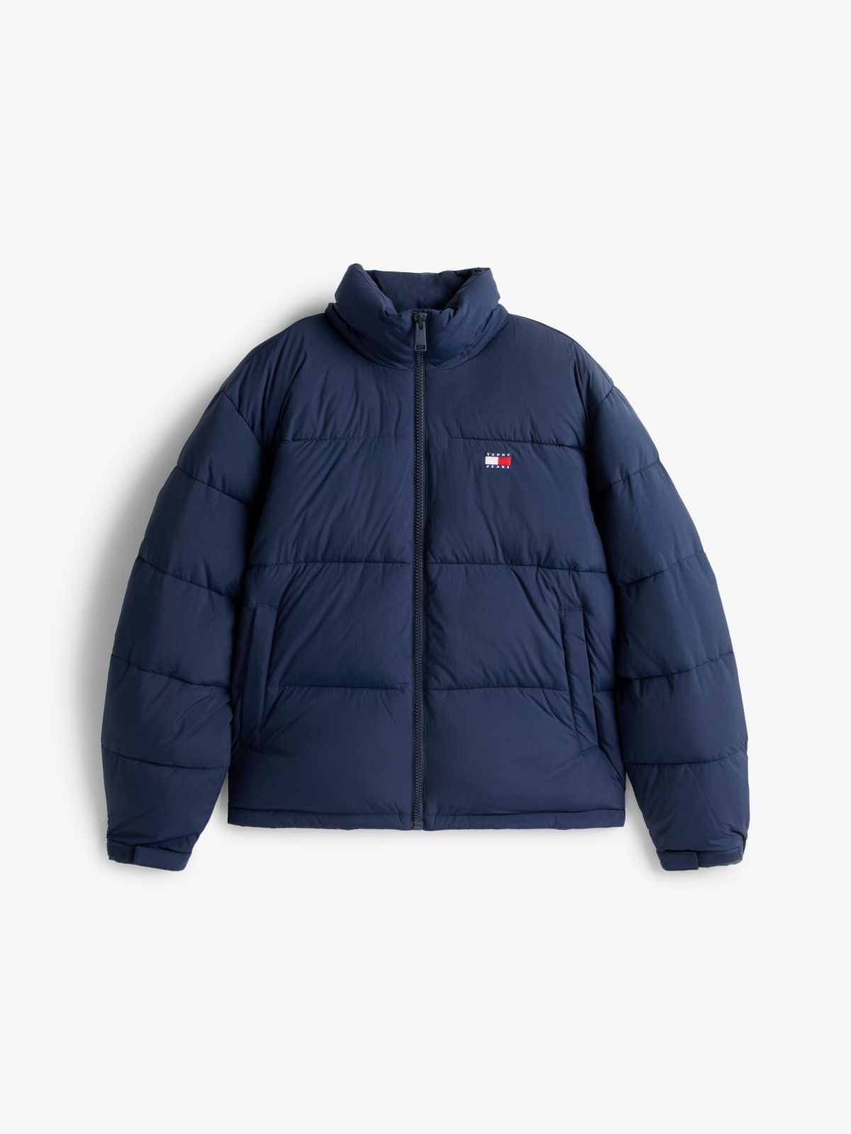 Back Logo Relaxed Hooded Puffer Jacket — Blue
