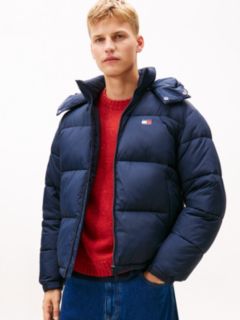 Back Logo Relaxed Hooded Puffer Jacket — Blue 1