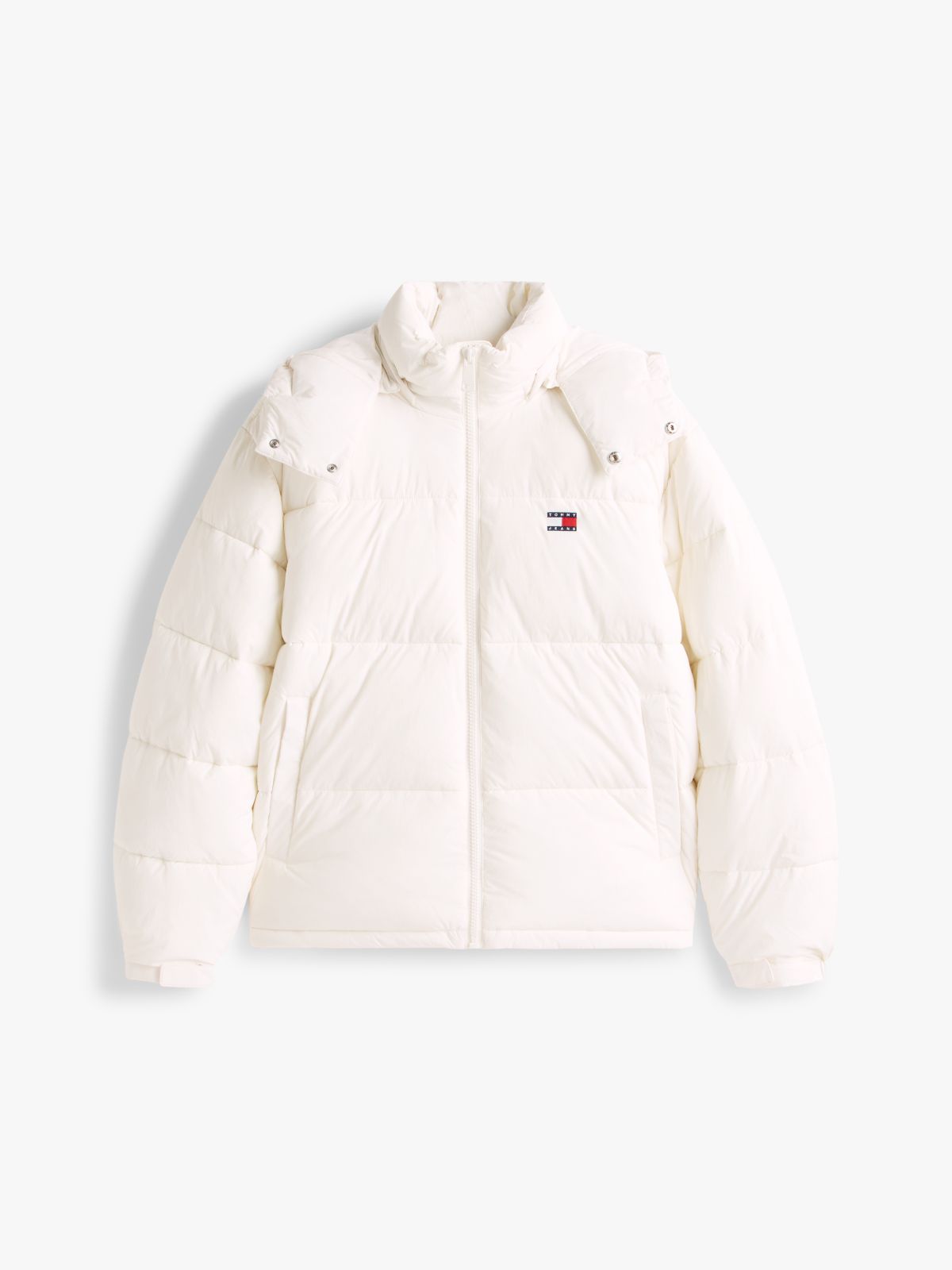 Back Logo Relaxed Hooded Puffer Jacket — White