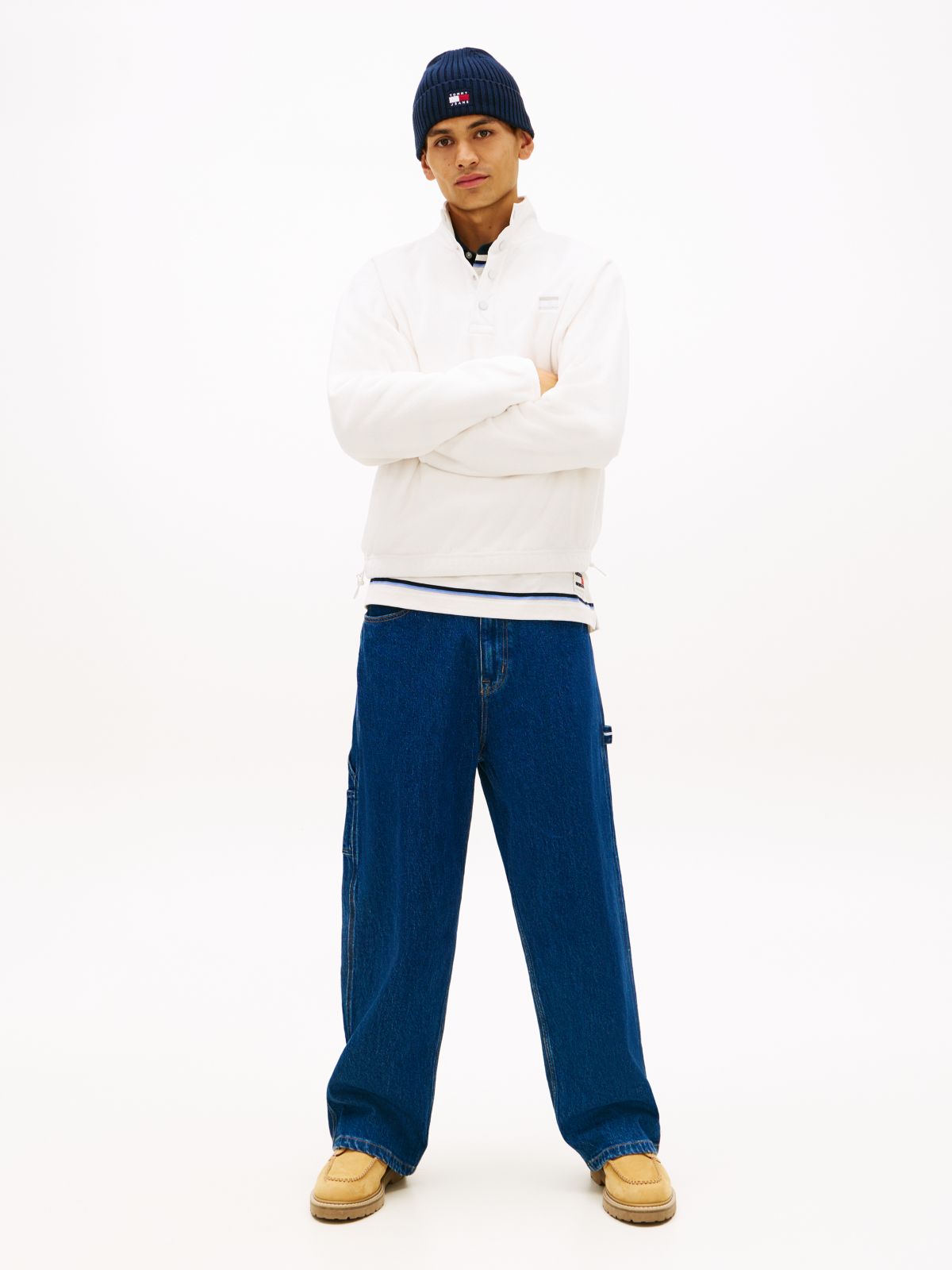 Back Logo Relaxed Polar Fleece Sweatshirt — White
