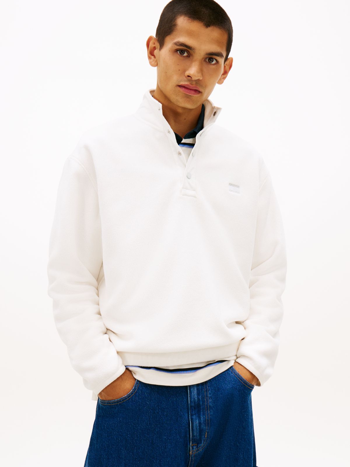 Back Logo Relaxed Polar Fleece Sweatshirt — White