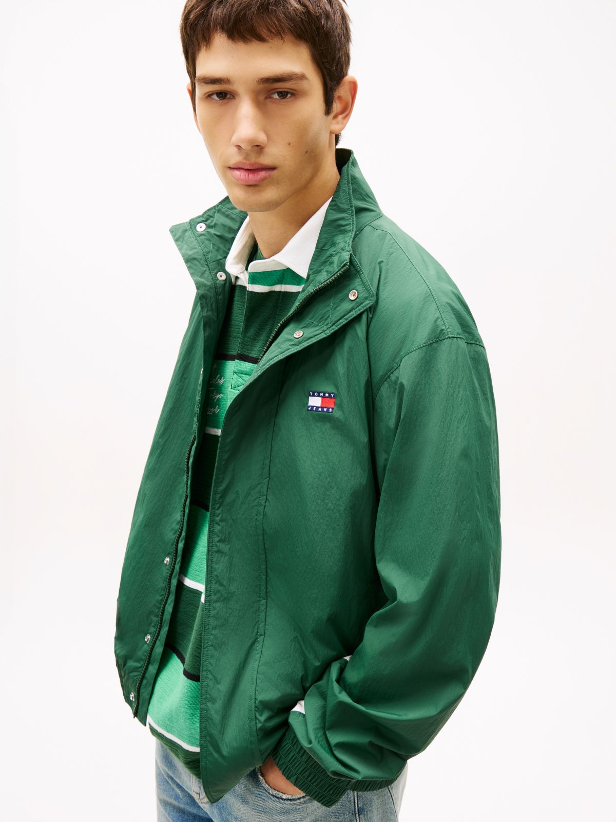 Flag Badge Back Logo Water Repellent Jacket — Green