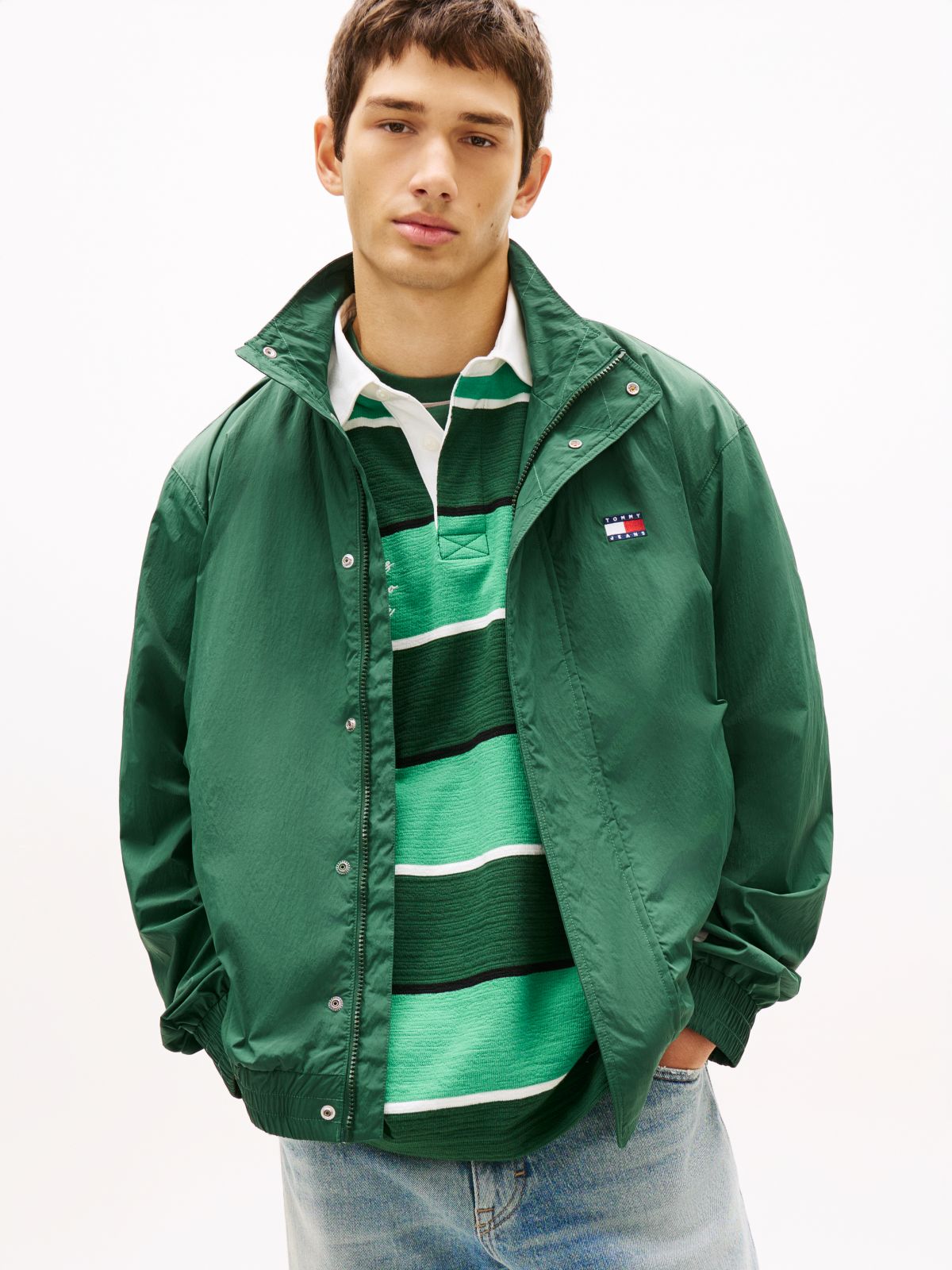 Flag Badge Back Logo Water Repellent Jacket — Green