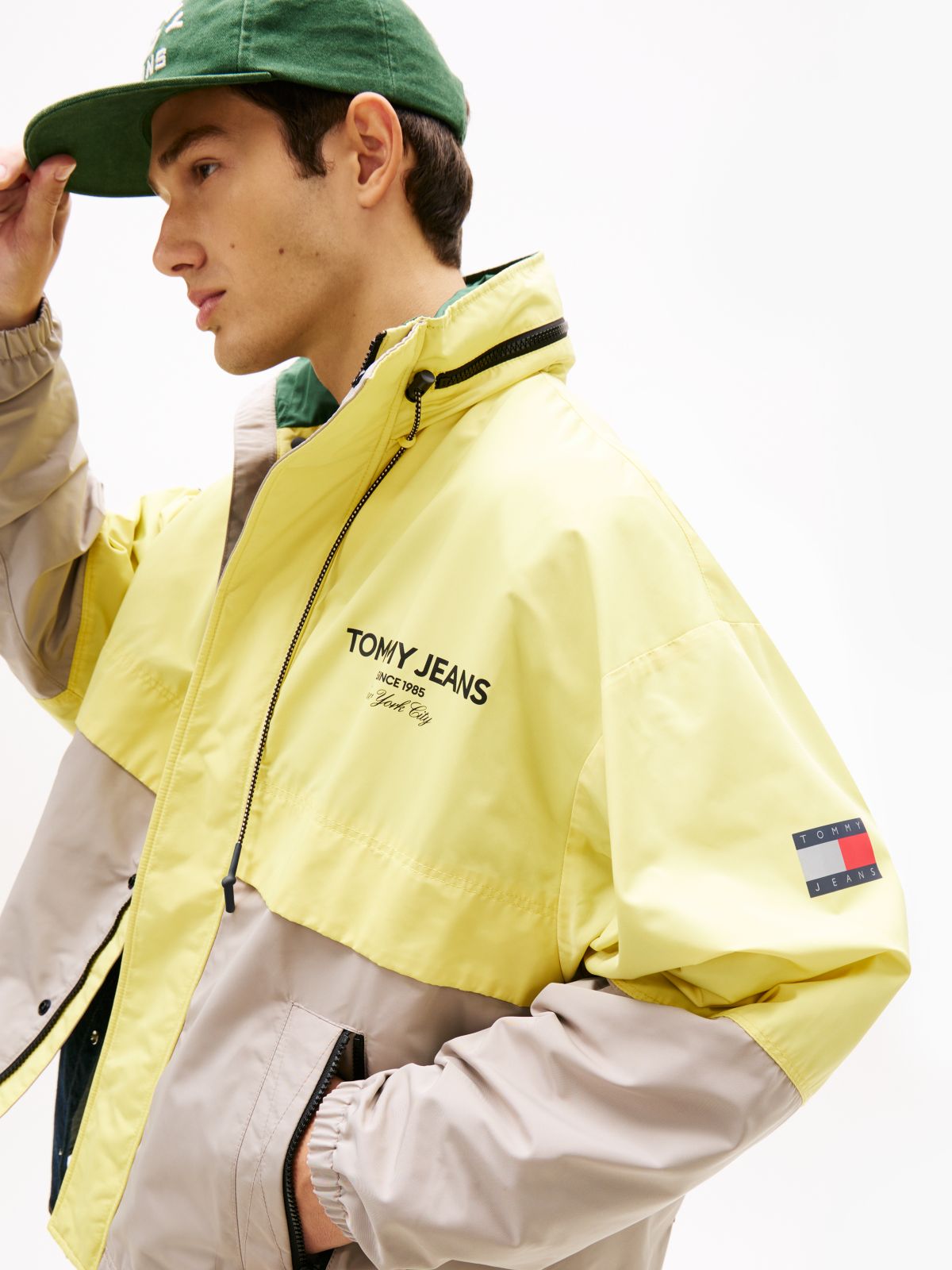 Water Repellent Colour-Blocked Oversized Windbreaker — Grey