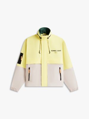 grey water repellent colour-blocked oversized windbreaker for men tommy jeans