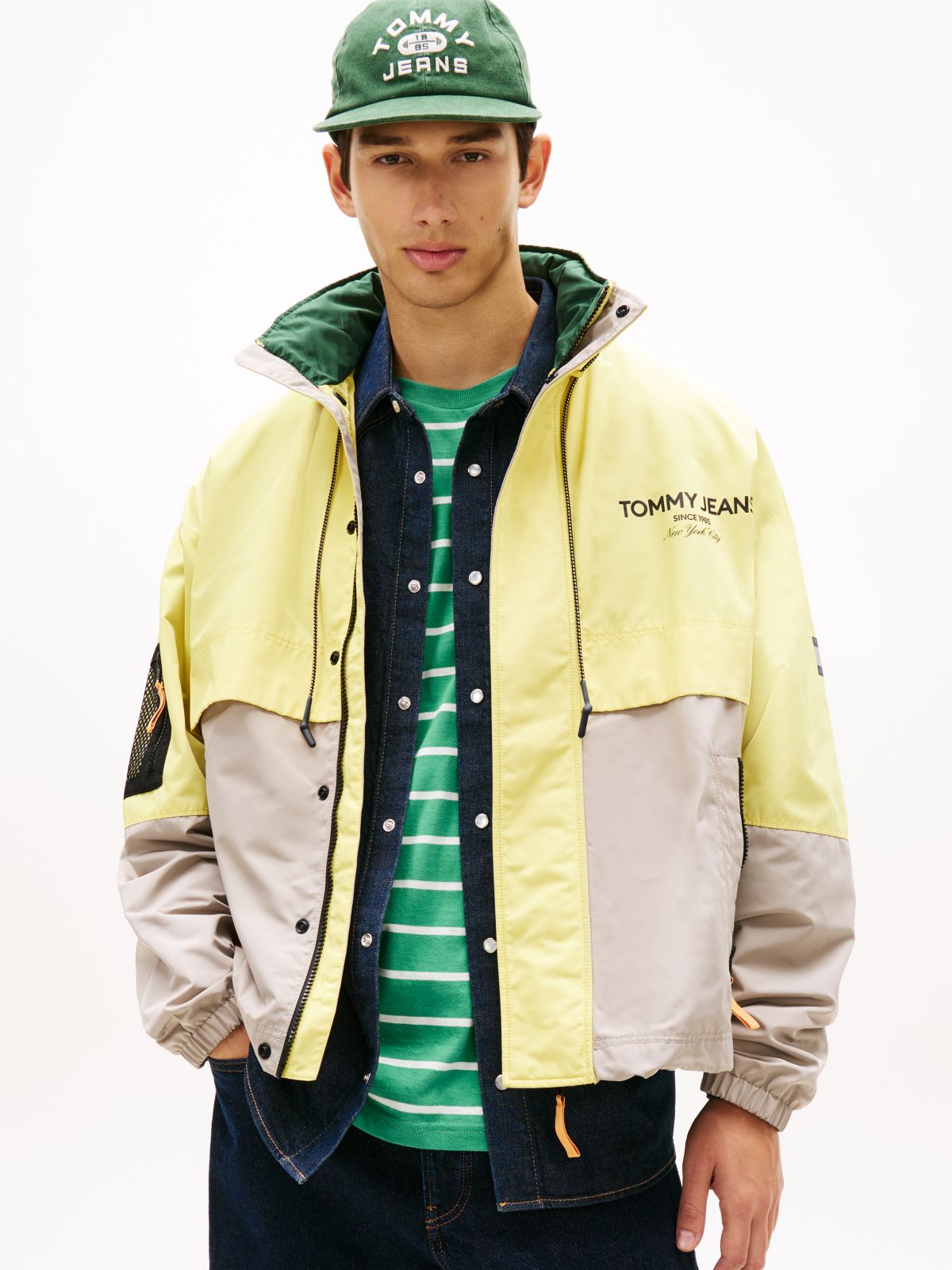 Water Repellent Colour-Blocked Oversized Windbreaker — Grey
