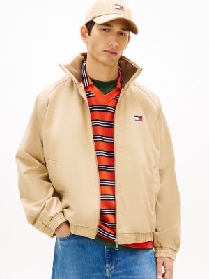beige twill zip-thru jacket for men tommy jeans