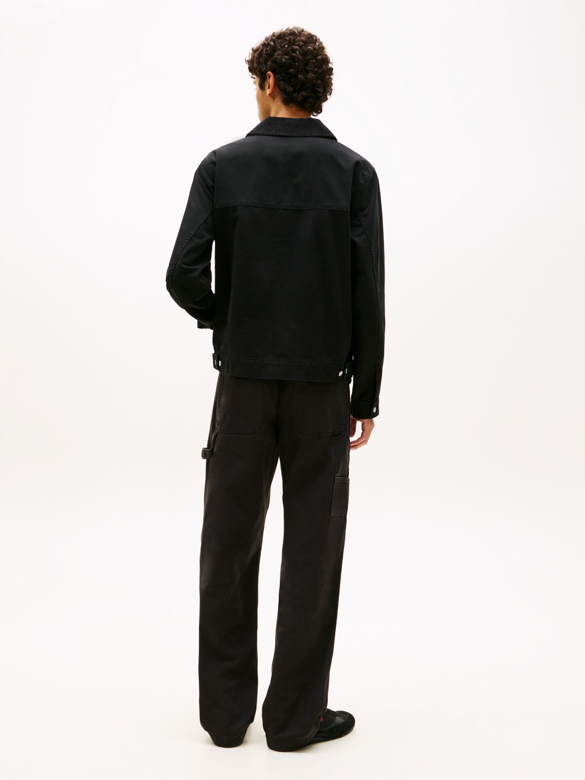 Flag Embroidery Zip-Thru Trucker Jacket — Black