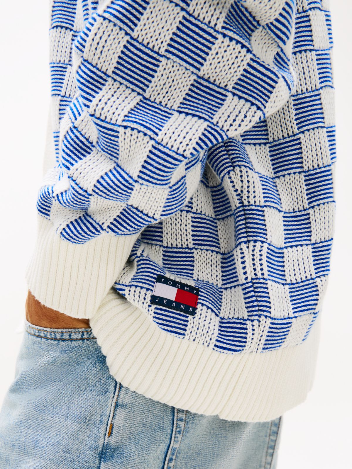 Tommy Badge Relaxed Textured Cardigan — Blue