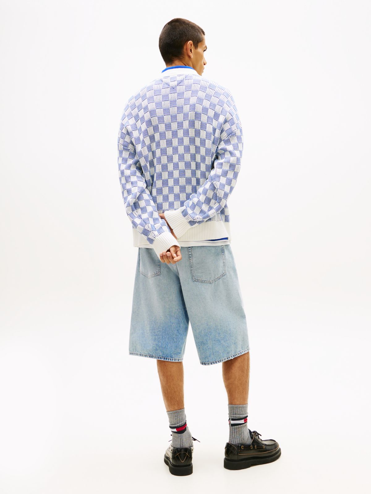 Tommy Badge Relaxed Textured Cardigan — Blue