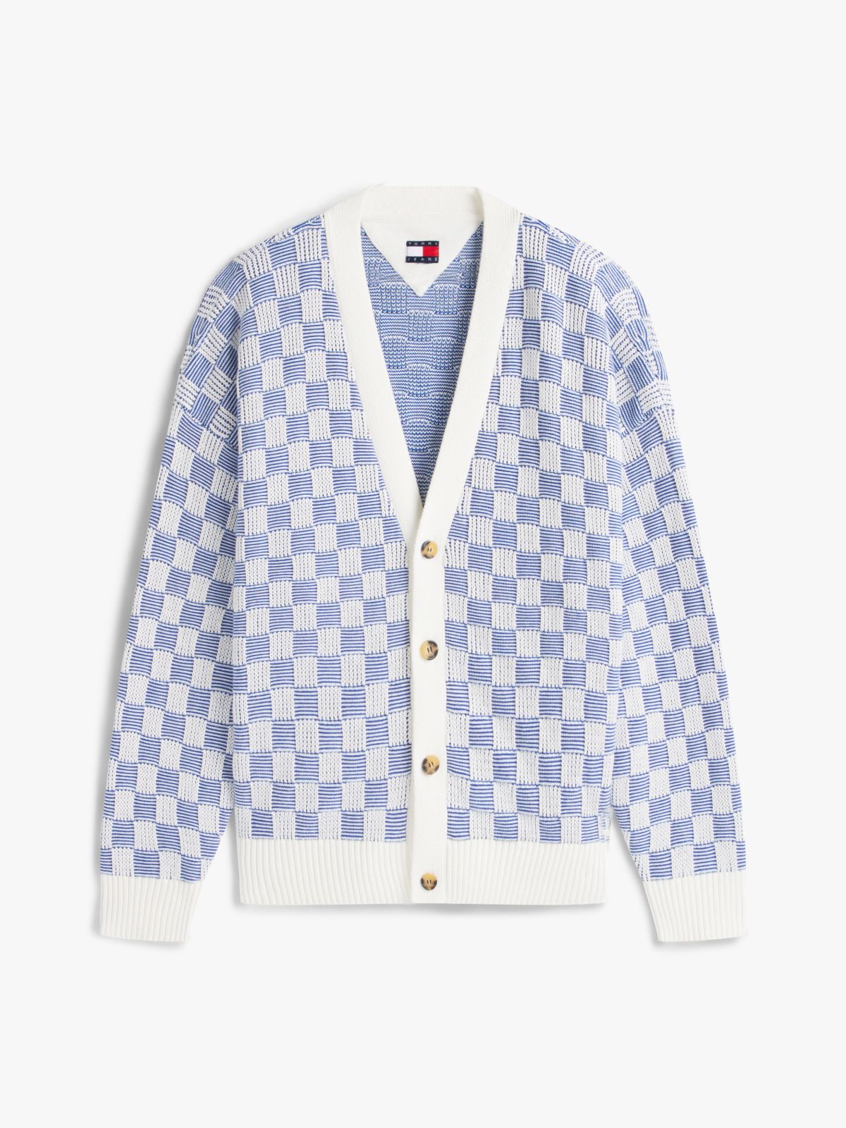 Tommy Badge Relaxed Textured Cardigan — Blue