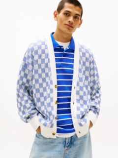 Tommy Badge Relaxed Textured Cardigan — Blue 1