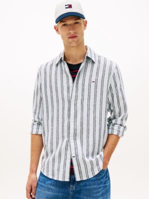 blue regular fit hemd aus leinenmix mit streifen für herren - tommy jeans