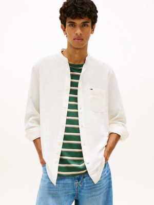 white regular fit hemd aus leinenmix mit stehkragen für herren - tommy jeans