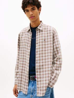 chemise décontractée à carreaux en lin mélangé grey pour hommes tommy jeans
