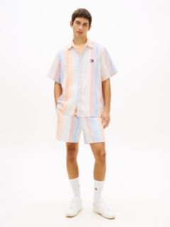 Relaxed Fit Stripe Short Sleeve Shirt — White 3
