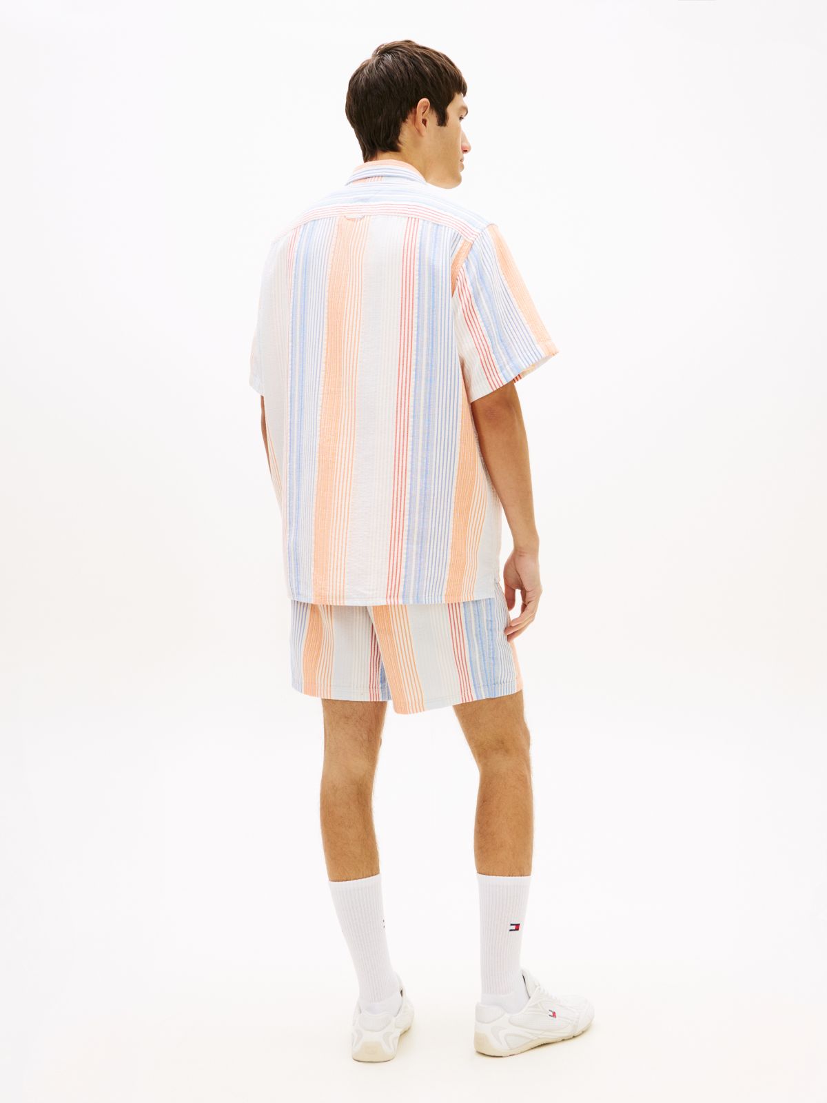 Relaxed Fit Stripe Short Sleeve Shirt — White