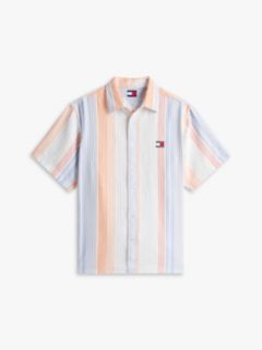 Relaxed Fit Stripe Short Sleeve Shirt — White 5