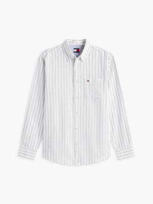 grau regular fit oxford-hemd mit streifen für herren - tommy jeans