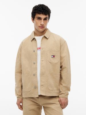 beige oversized fit textured canvas overshirt for men tommy jeans