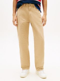 Jaimie Textured Loose Straight Canvas Trousers — Beige 2