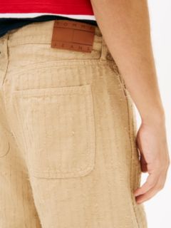 Jaimie Textured Loose Straight Canvas Trousers — Beige 3