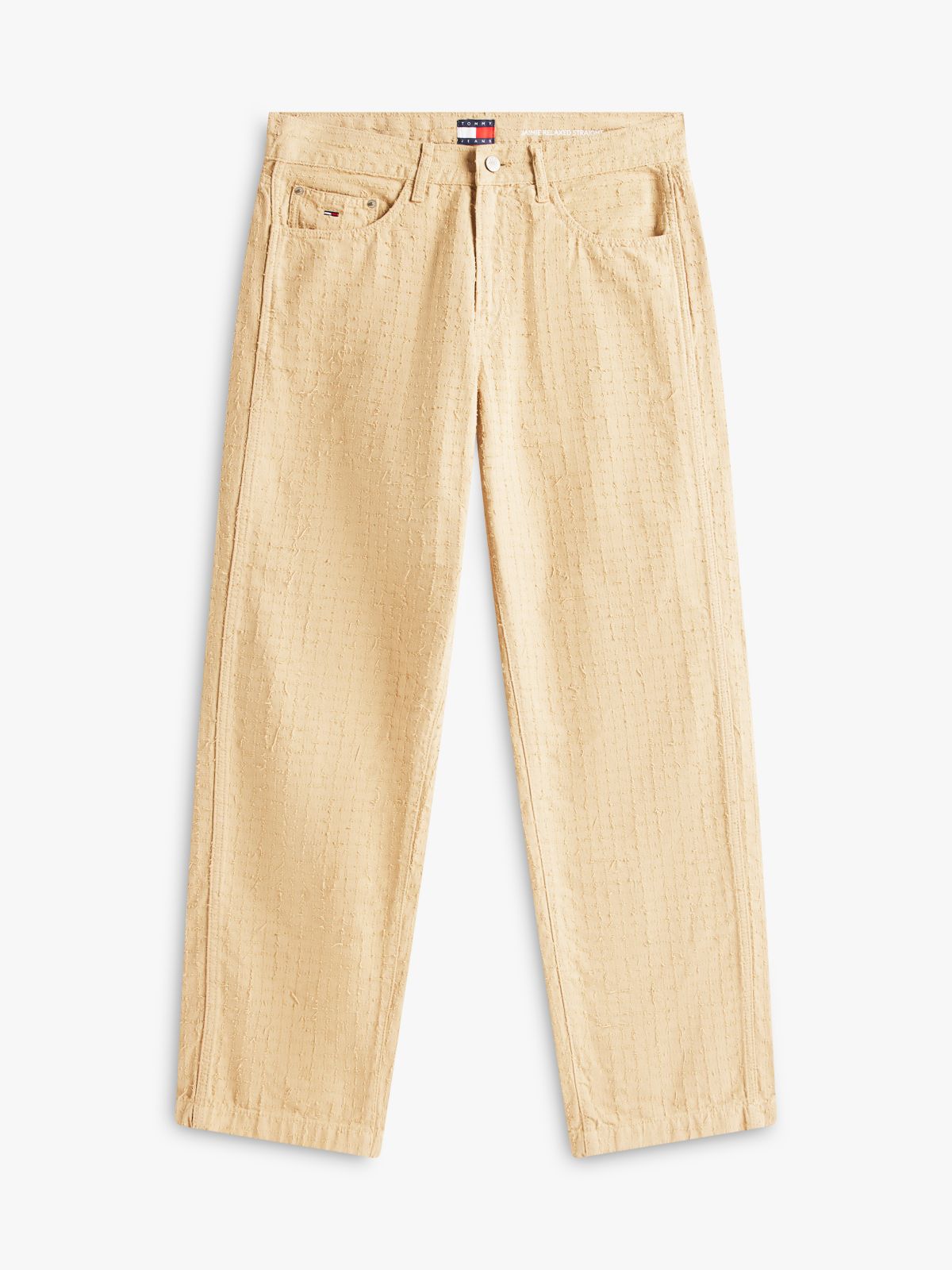 Jaimie Textured Loose Straight Canvas Trousers — Beige