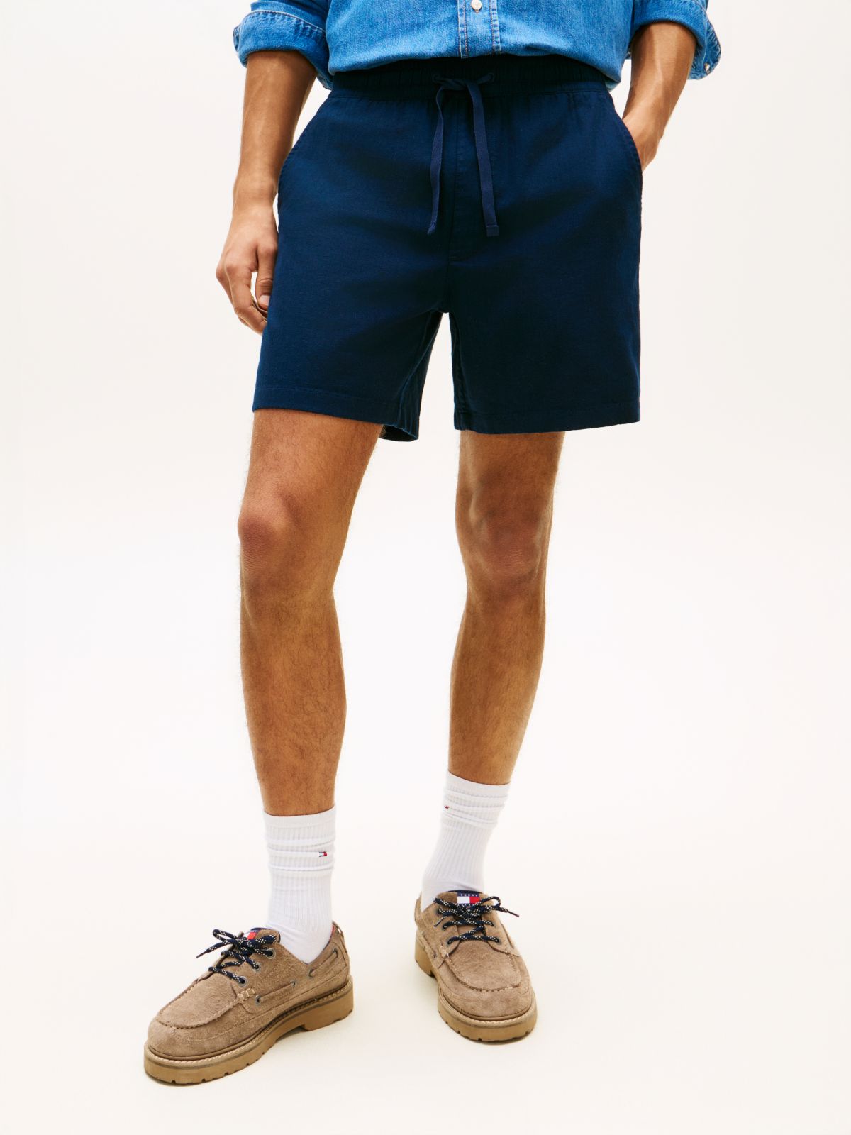 Logo Relaxed Shorts With Linen — Blue