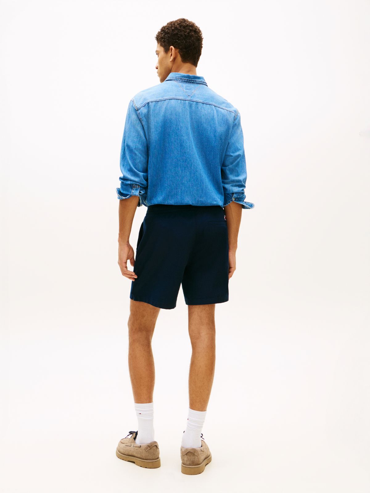 Logo Relaxed Shorts With Linen — Blue