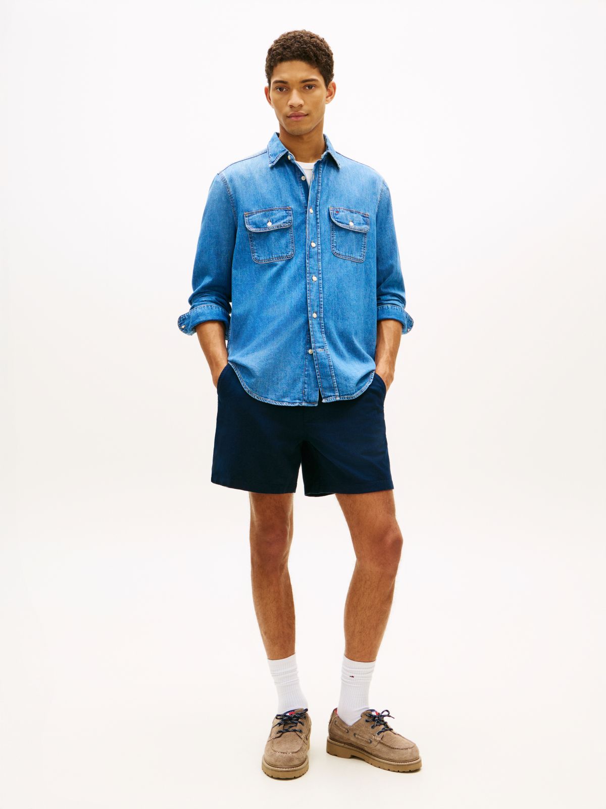 Logo Relaxed Shorts With Linen — Blue
