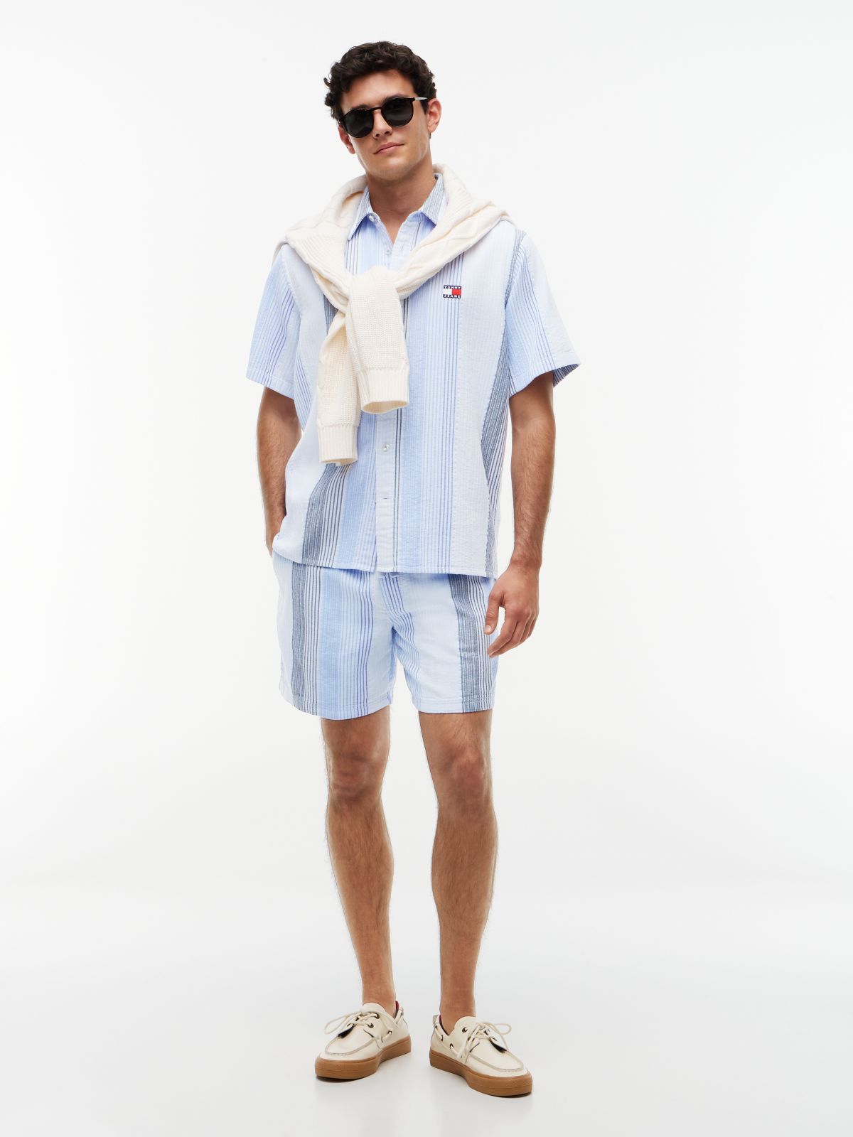 Dobby Stripe Relaxed Shorts — Blue