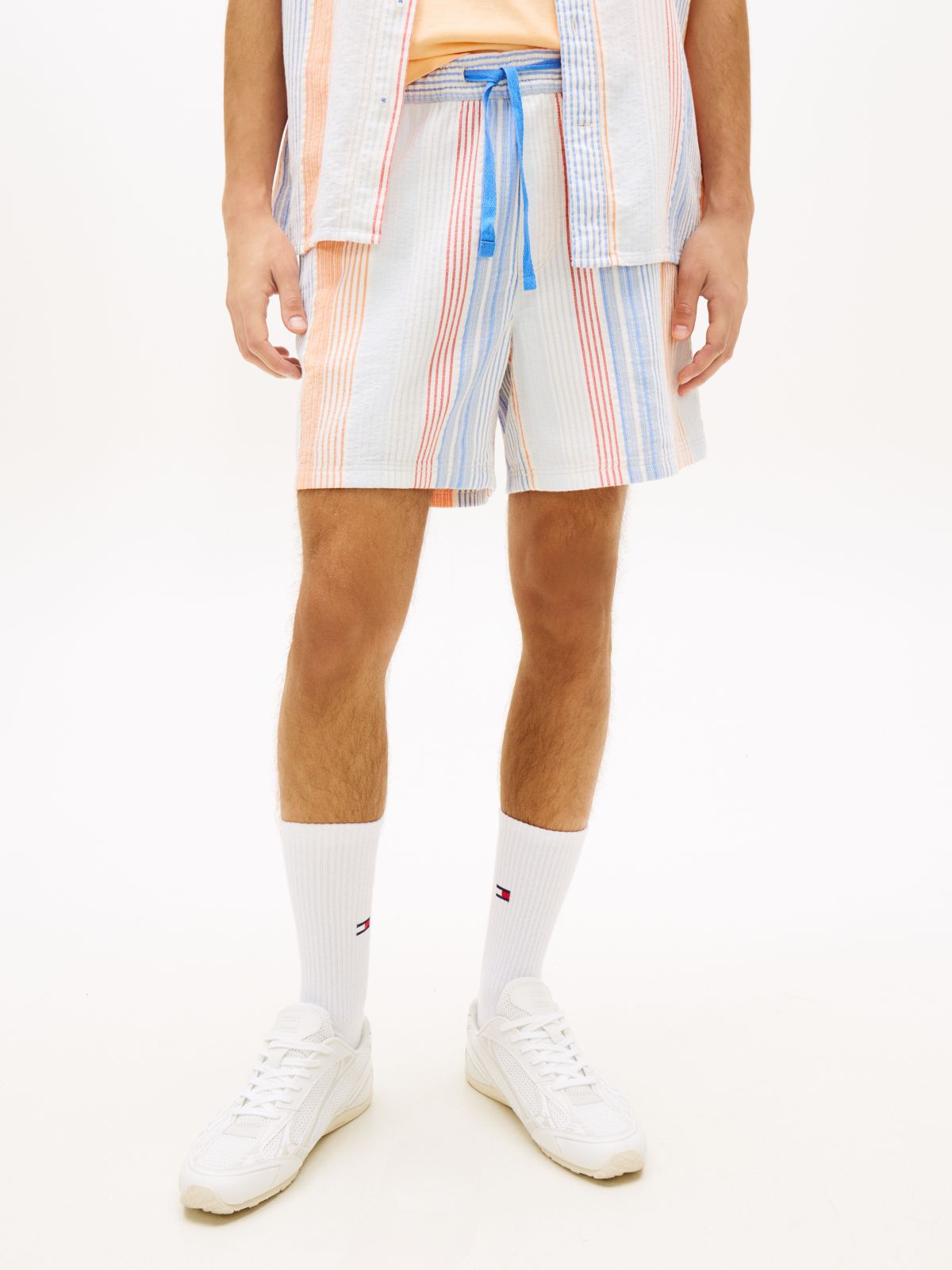Dobby Stripe Relaxed Shorts — White