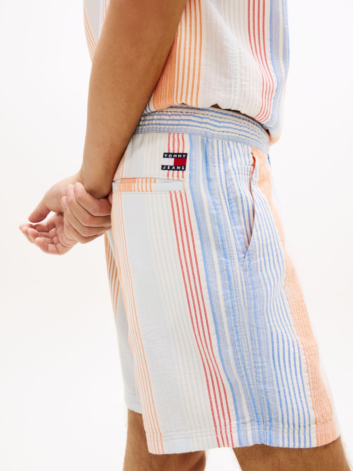 Dobby Stripe Relaxed Shorts — White