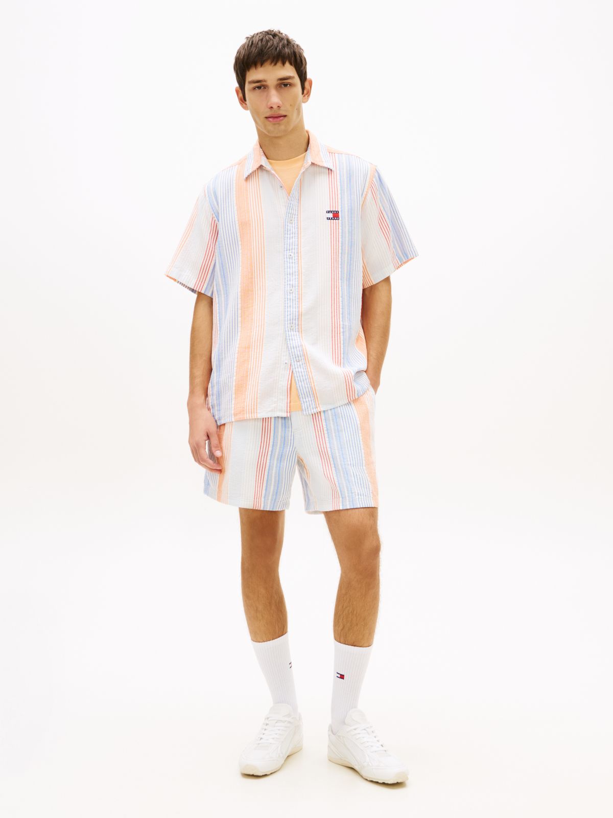 Dobby Stripe Relaxed Shorts — White
