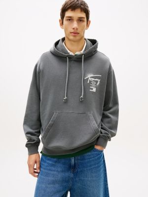black signature back logo washed relaxed hoody for men tommy jeans