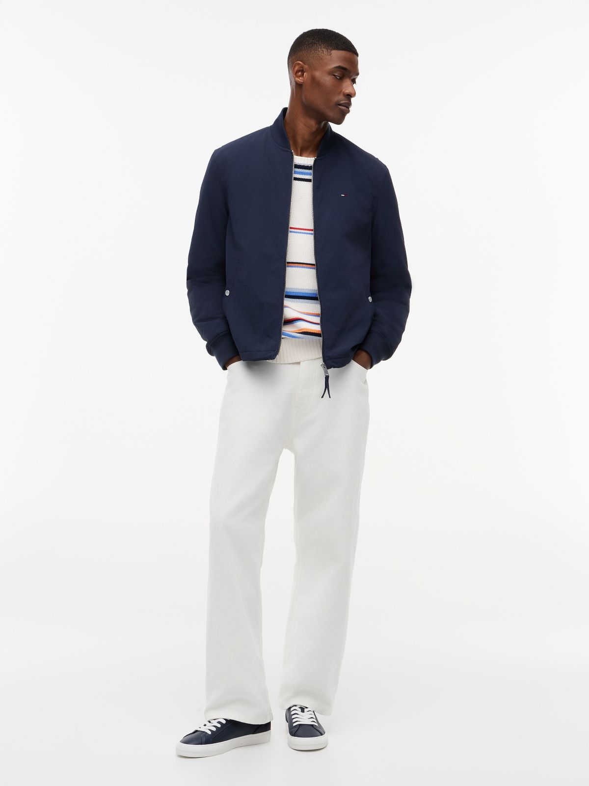 Logo Water Repellent Bomber Jacket — Blue