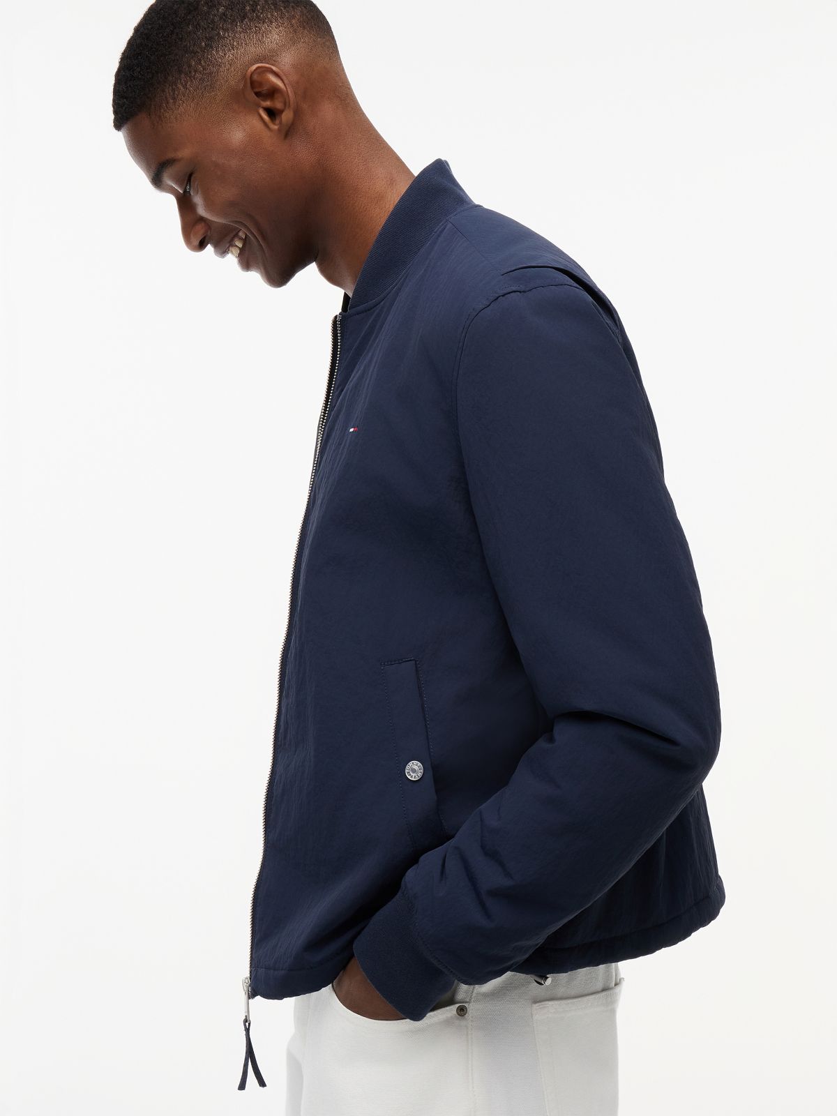 Logo Water Repellent Bomber Jacket — Blue