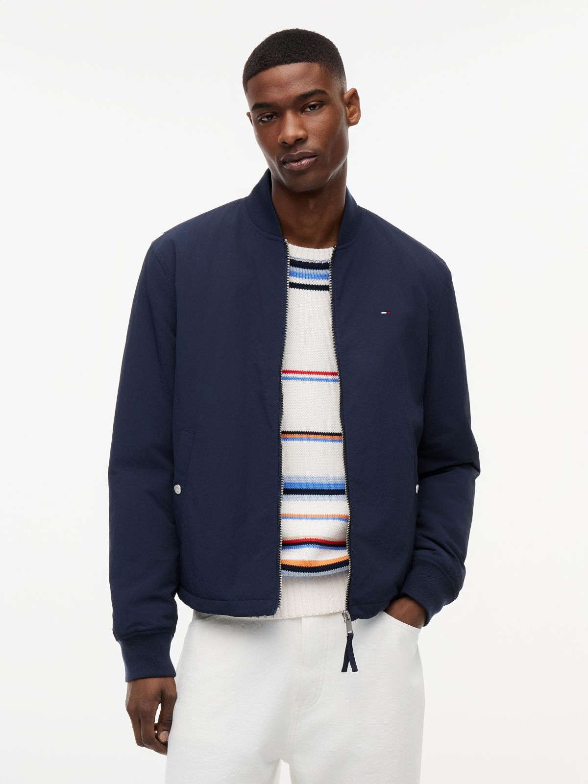Logo Water Repellent Bomber Jacket — Blue