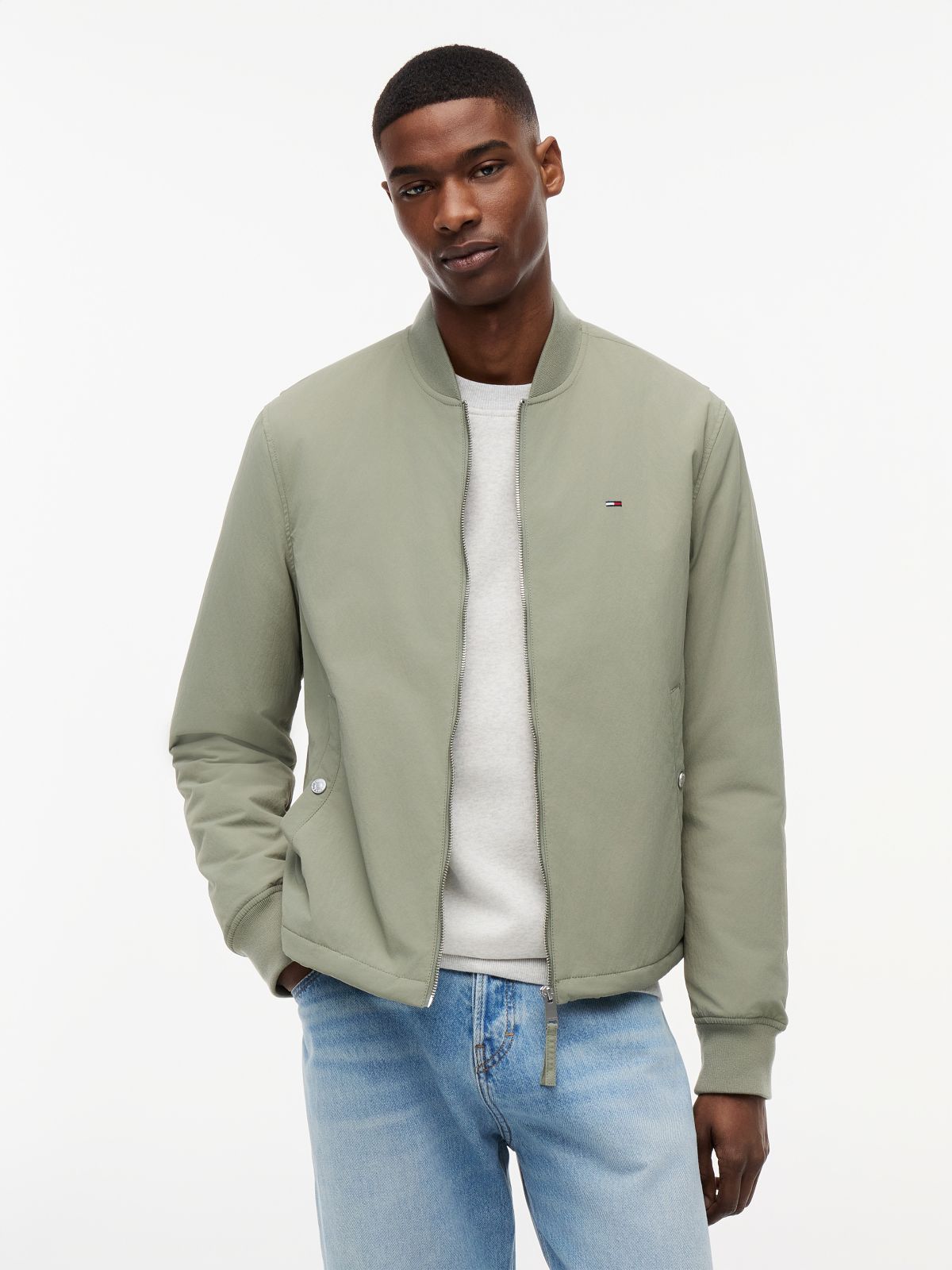 Logo Water Repellent Bomber Jacket — Green