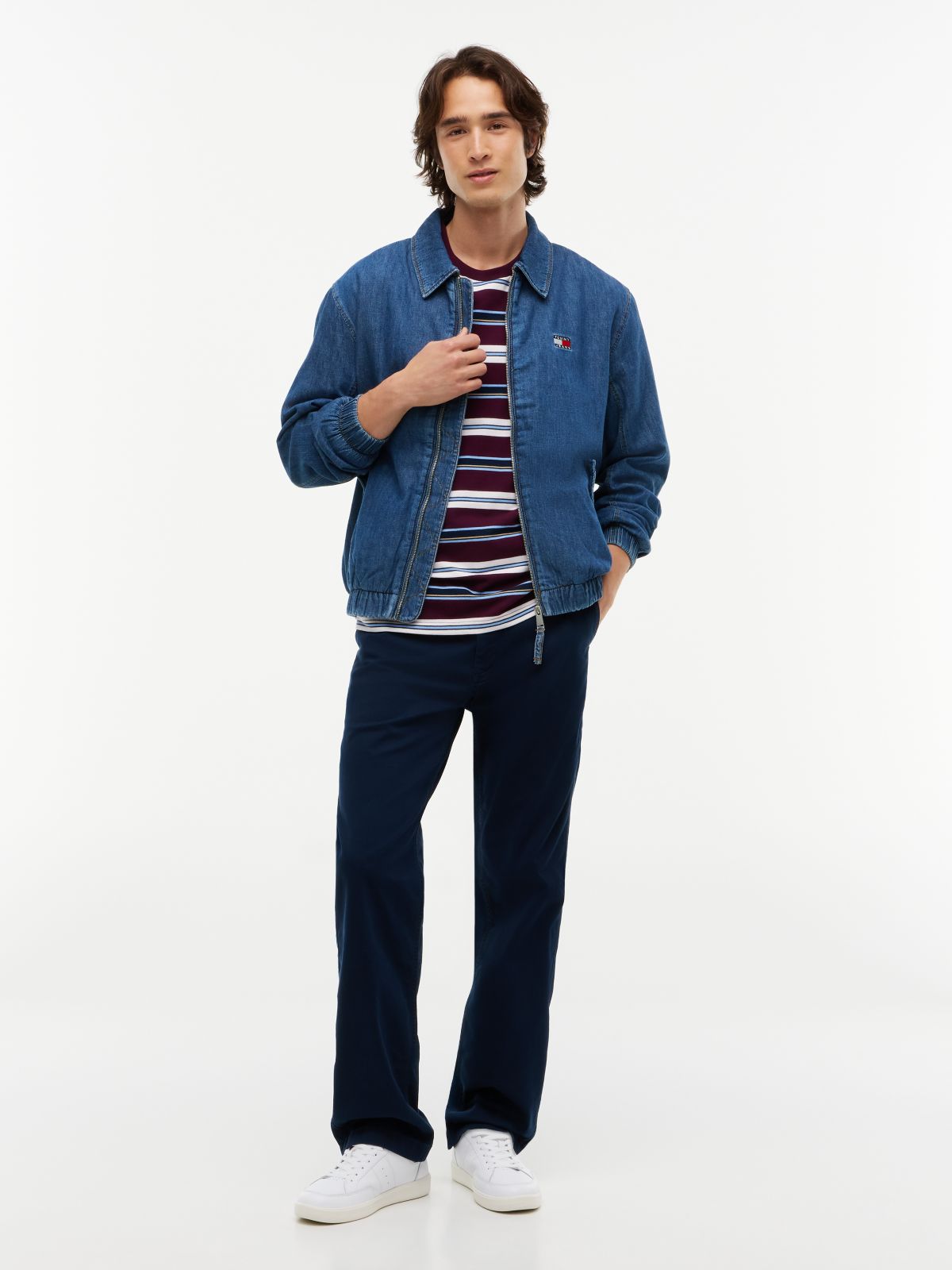 Chambray Denim Harrington Jacket — Blue