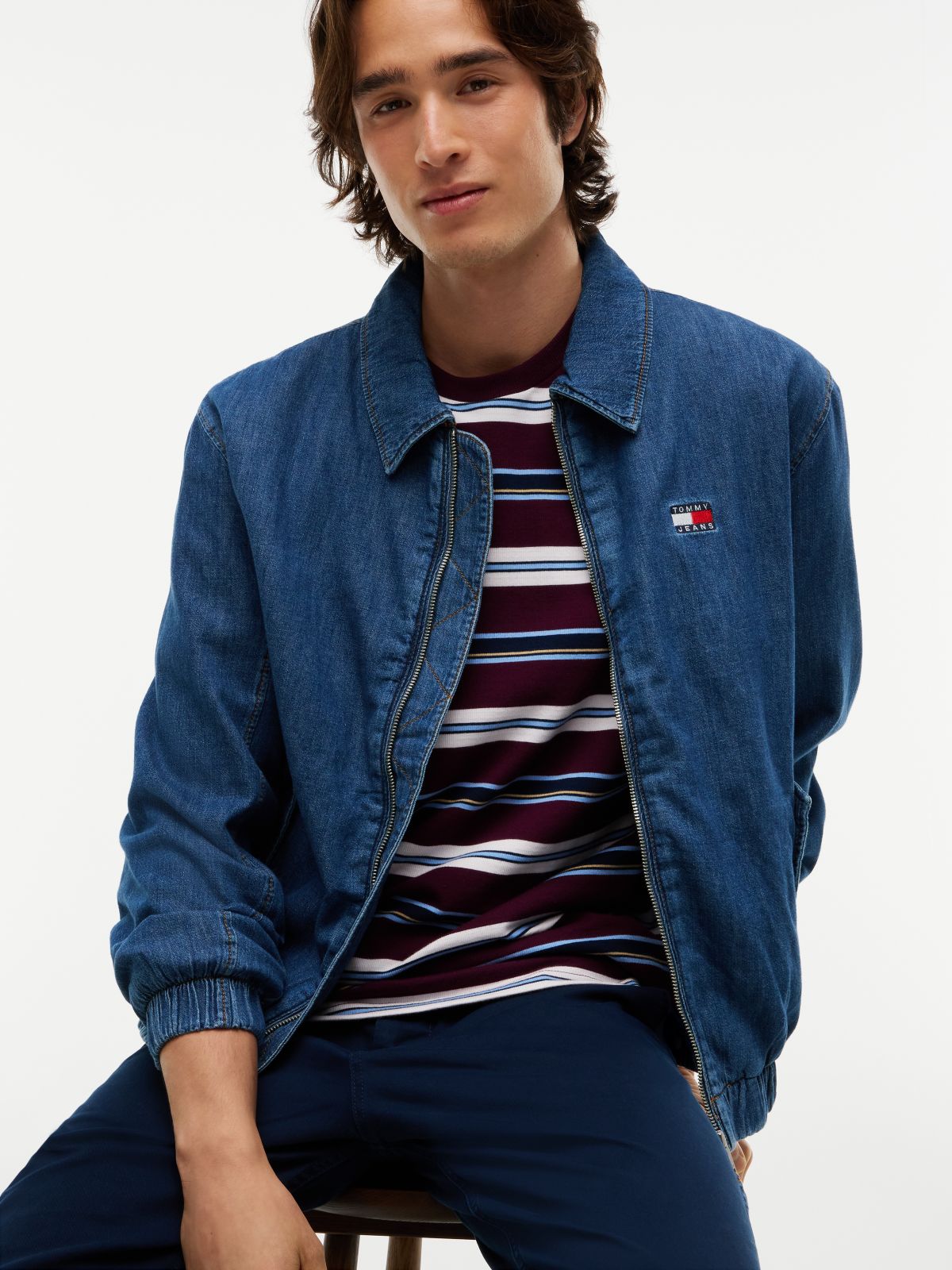 Chambray Denim Harrington Jacket — Blue