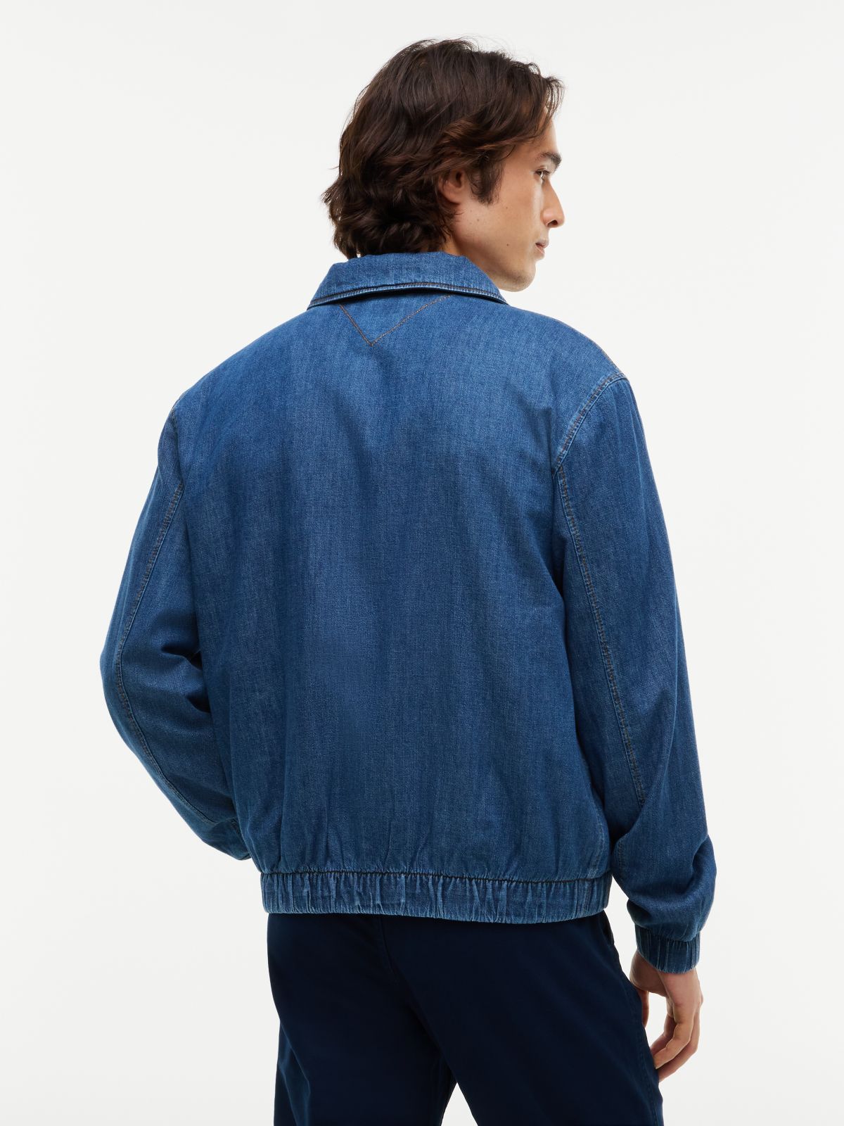 Chambray Denim Harrington Jacket — Blue