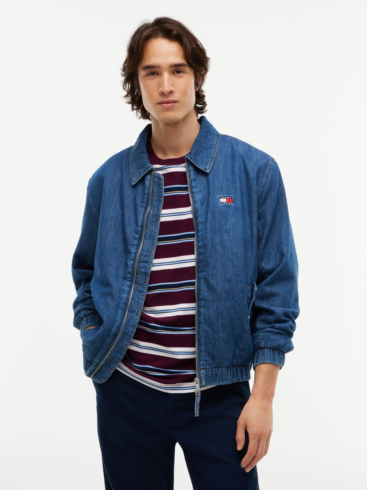 Chambray Denim Harrington Jacket — Blue